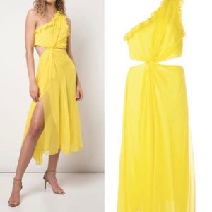Cinq a Sept Corrine Yellow One Shoulder midi Dress